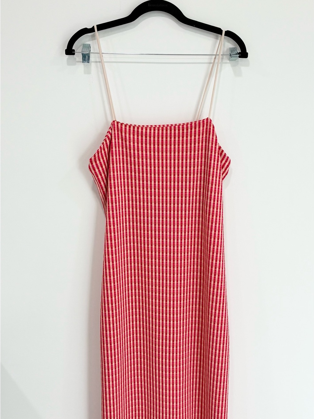 Zara Red Gingham Midi Slip Dress with Thin Straps